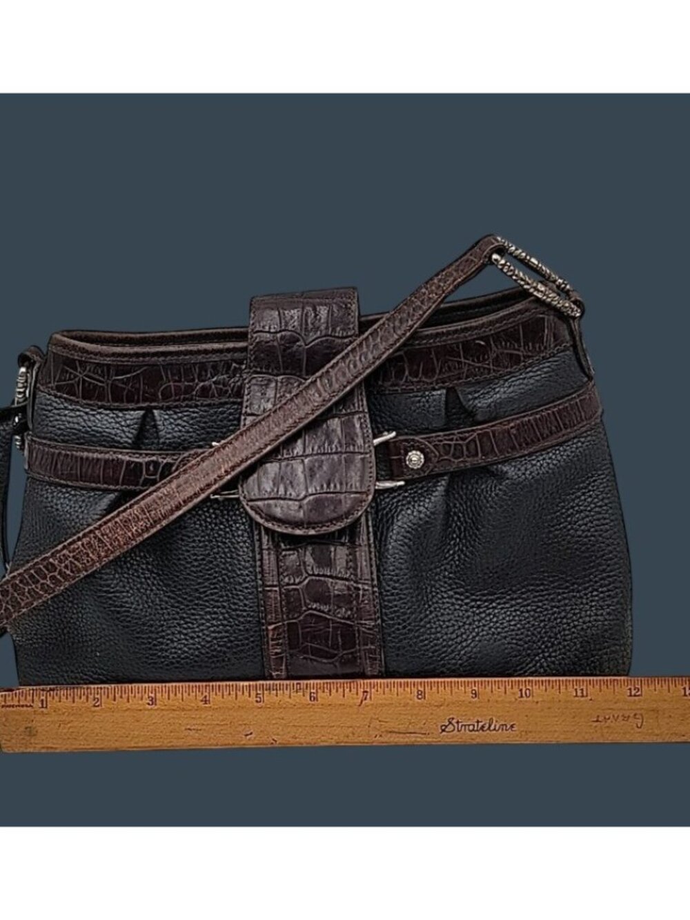 Brighton Sydney Ladies Shoulder Bag Pebbled Black Brown Leather Purse #70279 - Picture 8 of 16